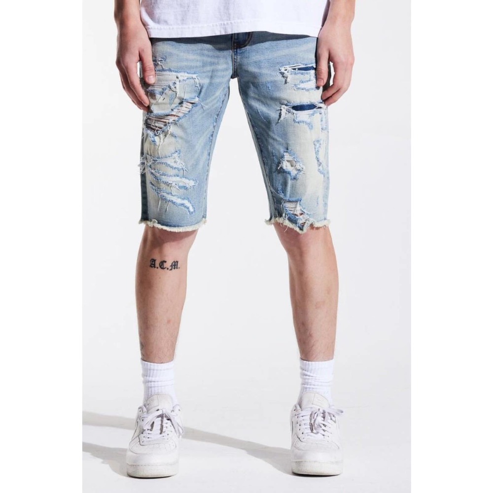 Crysp Denim Men's Frankie Distressed Rips Skinny Fit Denim Jean Shorts